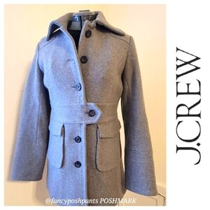 J CREW rare&special! many fab details wool blend tailored grey pea coat pockets!